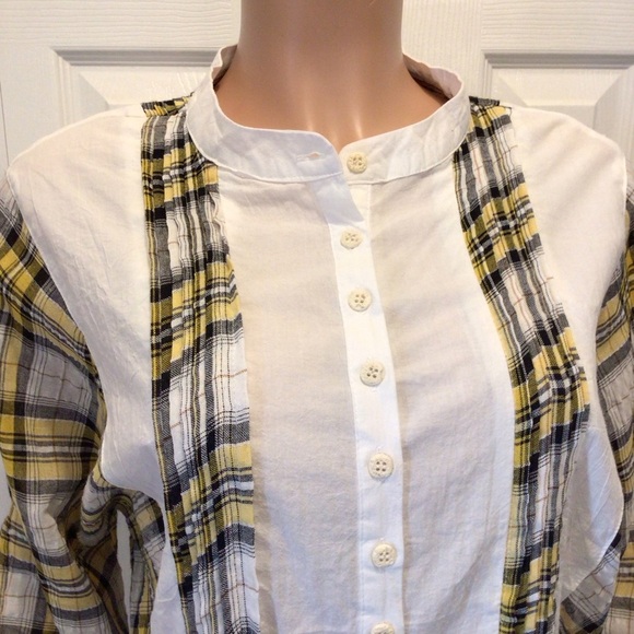 NWOT POL Womens Boho Yellow Plaid Crinkle Button Up Tunic Top Size Large - Picture 3 of 7